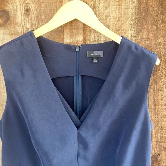 The Limited Solid Navy One Piece Sleeveless Double V-neck Strait Leg Jumpsuit - Picture 5 of 9